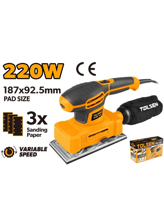 Tolsen 220W 1/3 Sheet Finishing Sander 79564 – Electric Orbital Sander with Dust Box & Sanding Pads - Image 1